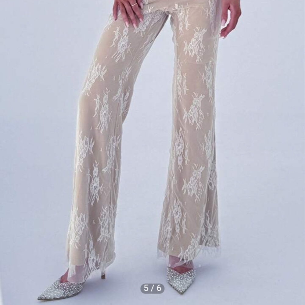 New SHEIN Tan Lace Wide Leg Pants